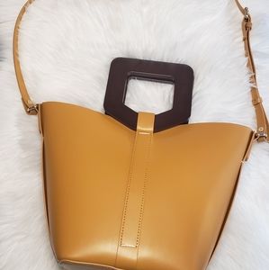 Zara Faux Leather Mustard Shopper Bag